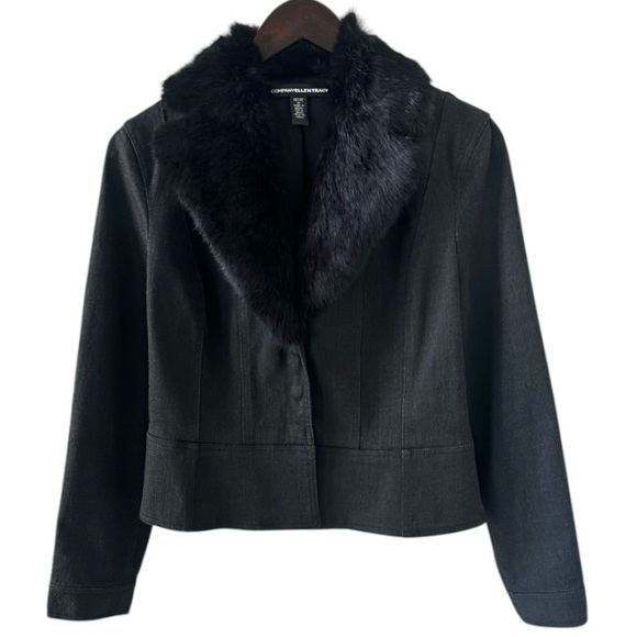 Company Ellen Tracy Black Denim Jacket with Fur Collar Size MP